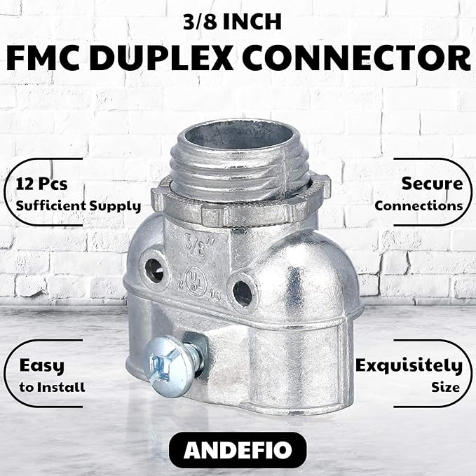 Tandefio 12 Pcs 3/8 Inch Flexible Conduit Metal Duplex Connector 90 Degree Flex Duplex Box Connector Zinc Die Cast Clamp Electrical Conduit Fittings for Protecting Cables