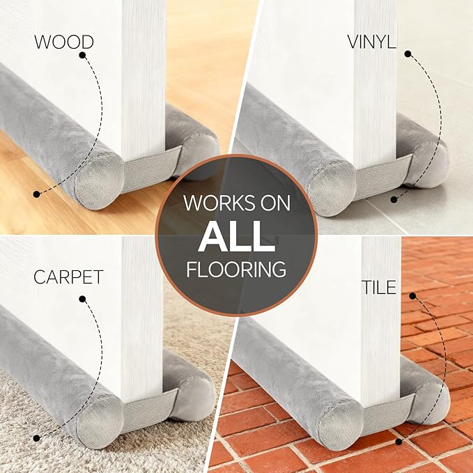 Adjustable Under Door Draft Stopper, 30"-36" Double Side Block Design, Windproof Seal,Noise Blocker, Blocks Cold Air, Draft, Dust, and Light -Grey