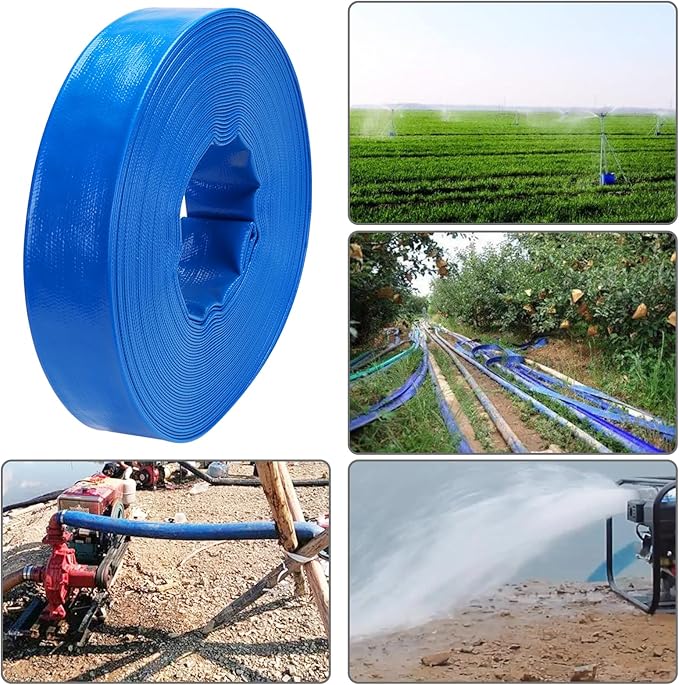 Lay-Flat Pool Backwash Hose - 1.5" x 100Ft Reinforced Heavy Duty PVC Discharge Hose Weather-Proof Vinyl Pool Drain Hose for Water Transfer with 2 clamps