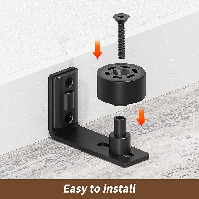 2PCS AONAYIOA Adjustable Roller Sliding Barn Door Bottom Floor Guide, Wall Mounted Barn Floor Guide, with Flush Flat Bottom, Fit All Size(Black)