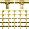 25 Pack 1/2" PEX Fittings, PEX Tee Fittings, Brass PEX Fittings for PEX Tubing Pipe