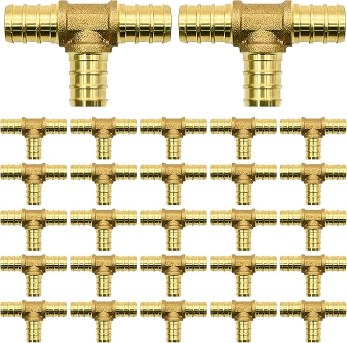 25 Pack 1/2" PEX Fittings, PEX Tee Fittings, Brass PEX Fittings for PEX Tubing Pipe