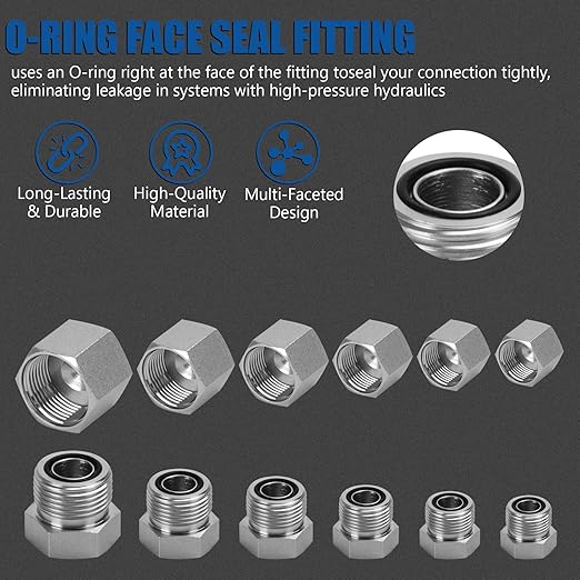 XJX 72-Piece ORFS Cap and Plug Kit, Hydraulic Hose Caps and Plugs Kit 45# Steel Pipe Fitting Set with Precision Threads