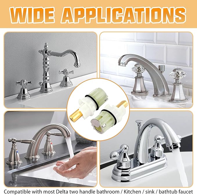 2 pcs RP25513 Faucet Stem Replacement for Delta 2 handle Faucet Repair Kit with RP24096 cartridge RP4993 Spring and Seat RP24097 Turn stop1/4
