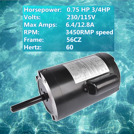 B625 Swimming Pool Pump Motor Replacement for Polaris PB4-60 PB460 Booster Pump | Replacement for A.O. Smith Century 3/4HP Polaris Arneson Pool Sweep, 115/230V 3450RPM 60Hz