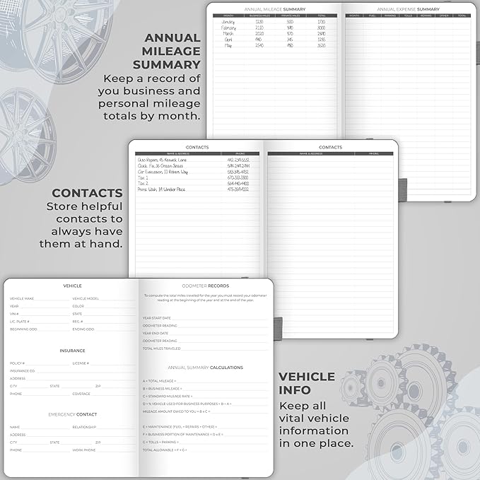 Clever Fox Auto Mileage Log Book – Vehicle Logbook with Mileage, Expense, Gas Consumption & Lubrication Trackers – Driving Logger for Car Records – A5 Size, 1,674 Mileage Entries (Gray)