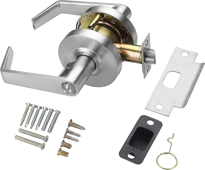 LYNN HARDWARE Commercial Door Lever Lock - Heavy-Duty Locking Door Handle, Designer Door Handles, Cylindrical Lever Lock, Non-Handed Grade 2 Door Handle, Satin Chrome, Entrance/Keylock