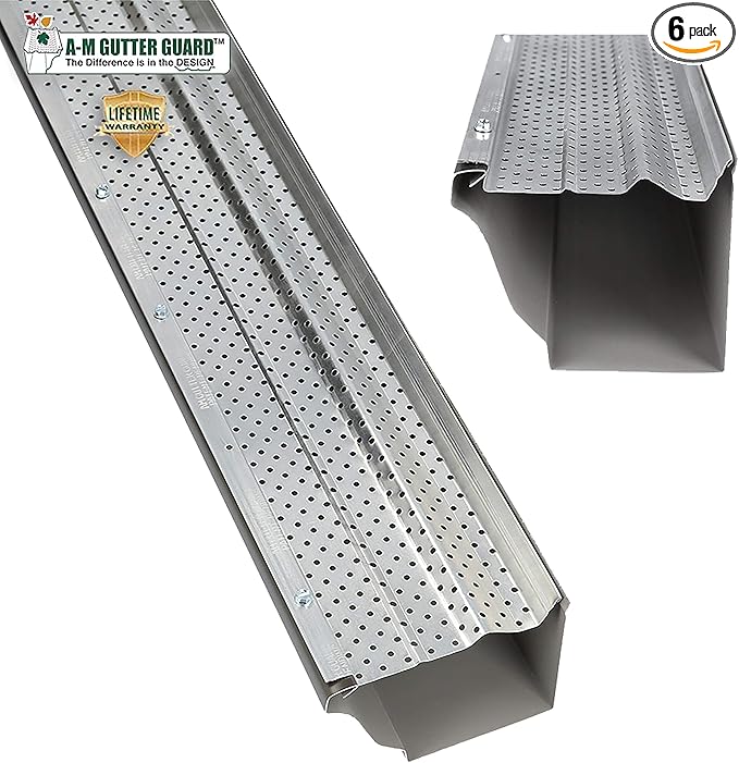 A-M Gutter Guard – Premium Heavy-Duty Aluminum Leaf & Debris Protection, Lifetime Quality (6 Inch - 23 Feet, Mill Finish) - DIY Easy - Made in The USA