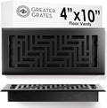Floor Register 4x10 Vent Cover – Heavy-Duty Steel, Rustproof & Walkable Grates, Easy Drop-in Install, Adjustable Air Supply Switch - Decorative Herringbone Design, Textured Black