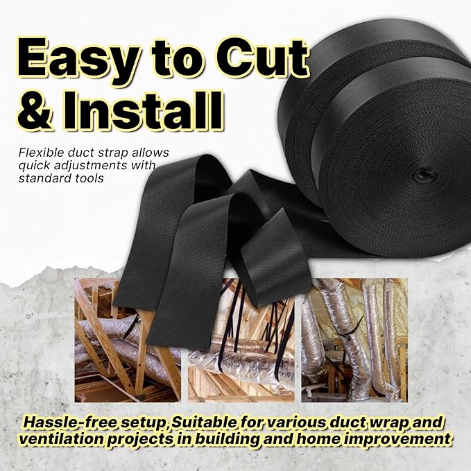 2 Pack Heavy Duty Duct Strap – 1.95 in x 147 ft Black Nylon Strapping for HVAC Duct, Durable Wrap Support Band for Building & Home Improvement