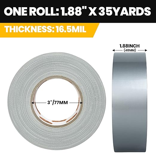 TAPEBEAR Silver Duct Tape Heavy Duty Waterproof 1.88" x 35 Yards, 16.5mil Thick Strong Tape, UV Resistant, All-Weather, No Residue, Super Strength for Industrial Use Indoor Outdoor Repairs