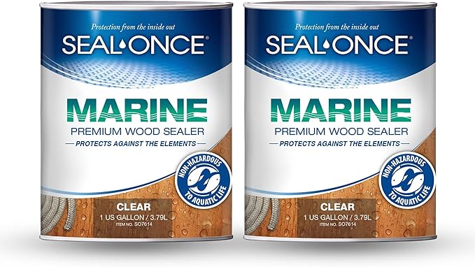 SEAL-ONCE Marine Ready Mix - 2 Gallon Penetrating Wood Sealer Waterproofer & Stain (Clear). Water-Based, Ultra-Low VOC Formula for high-Moisture Areas to Protect Wood Docks, Decks & Piers.