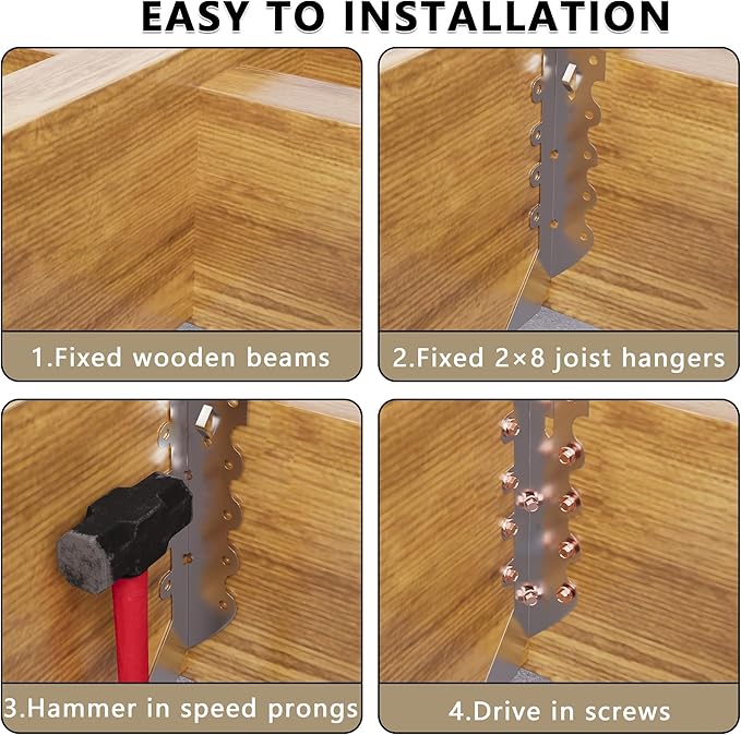 25pcs 2x8 Joist Hangers with Screws, 20-Gauge Galvanizing Face Mount Joist Hanger for Wood Posts, Hurricane Rafter Ties Clips, 2x8 Brackets for Floor Deck and Ceiling Trusses, Lumber Beam Connectors