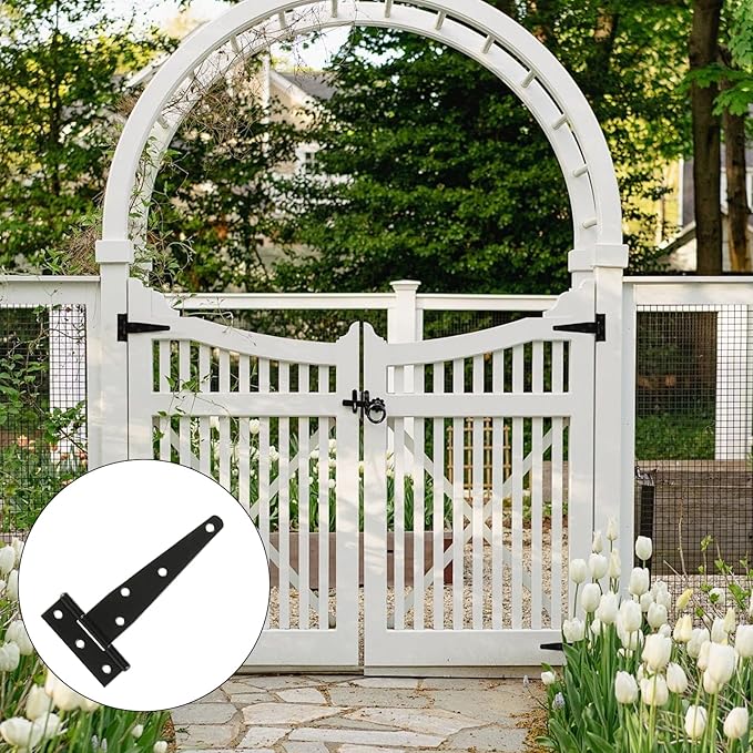 12 Pack 5 Inch T Strap Hinges, Shed Door Gate Hinges, Heavy Duty Black Outdoor Tee Hinge for Wooden Fences, Barn Door Gates Hinge for Shed Door Hardware
