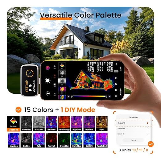 GOYOJO Thermal Imaging Camera for Android/iphone 15/16/17 iOS Series 192x192 IR Resolution– Water Leak Detection HVAC Electrical Plumbing, Automotive Repair, Home Inspection, DIY-USB-C Infrared Imager