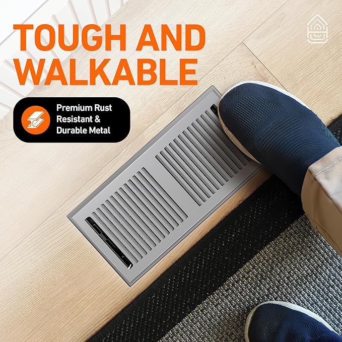 2X14 Floor Vent Covers Floor Register with Mesh Cover Trap, Heat and Air, Walkable Metal Floor Register for HVAC Duct, Contemporary, Light Grey