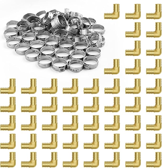 VEVOR Pipe Fittings, 3/4" 50PCS Brass Pipe Fittings, Clamp-style Elbows Pipe Connector Brass Air Fittings, Heavy Duty Plumbing Fittings Tube Adapter for Heating/Shower Systems,Outdoor Water Pipes