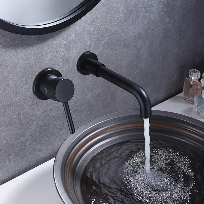 sumerain Black Bathroom Faucet Wall Mount Lavatory Faucet, Left-Handed Single Handle