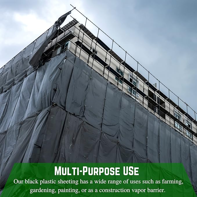 Farm Plastic Supply - Black Plastic Sheeting - 10 mil - (5' x 100') - Black Plastic Tarp, Polyethylene Vapor Barrier Sheeting, Painters Tarp
