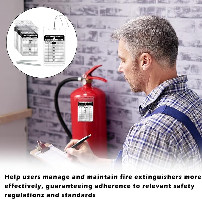 50 Pcs Fire Extinguisher Inspection Tag Waterproof Plastic Cover 2.67 x 4.53 Inch Service Record Tags Durable Aluminum Metal Tags Tamper Seal with Iron Wire Resealable for Indoor and Outdoor (50)