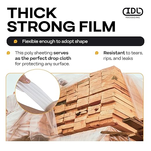 Plastic Sheeting 6 mil, 12' x 50' (600 sq. ft.) - Thick Semi-Clear LDPE Plastic Sheeting Heavy Duty for Construction and Painting - Vapor Barrier Plastic Sheeting - Roll of Plastic by IDL Packaging