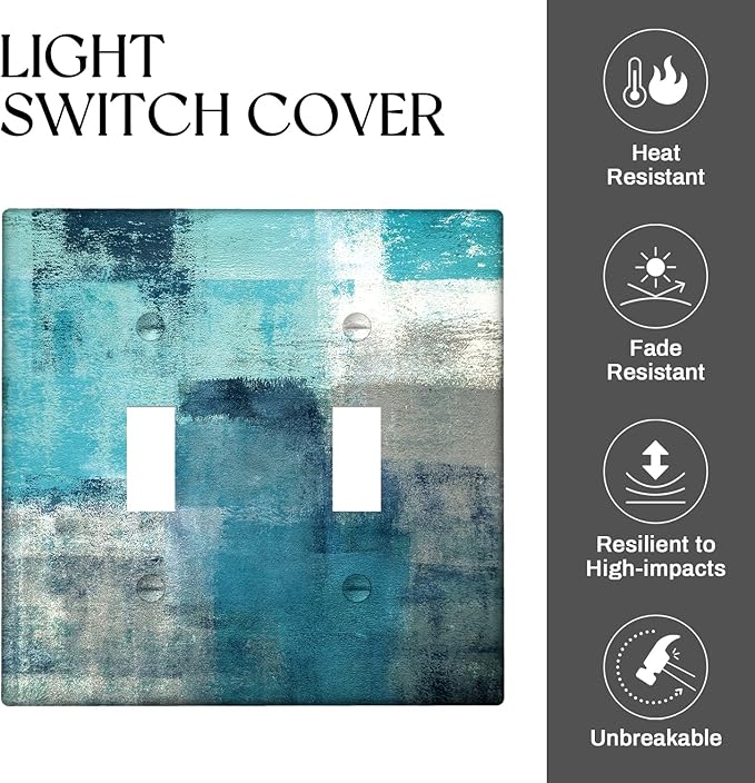 Turquoise Grey 2 Gang Wall Switch Plate Teal Decortive Light Switch Cover Wall Plate Cover for Bedroom Kitchen Home Decor