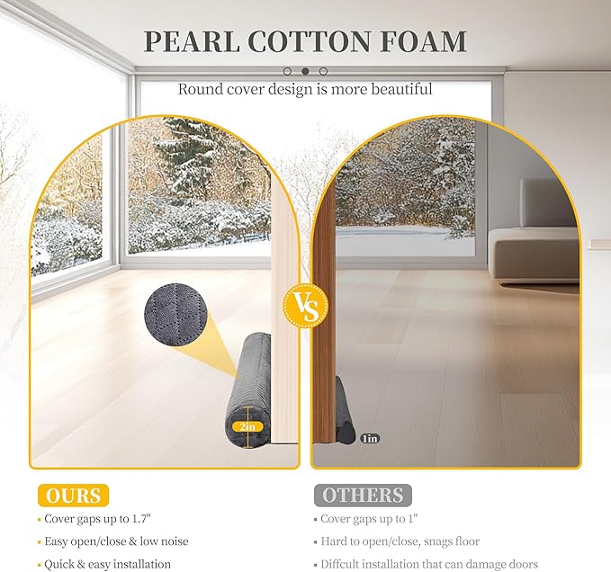 Premium Velvet Under Door Draft Stopper, 30'' to 36'' Adjustable Gap Filler, Double-Sided Windproof Seal, Easy Install to Block Noise, Cold Air, Light, Dust, and Drafts