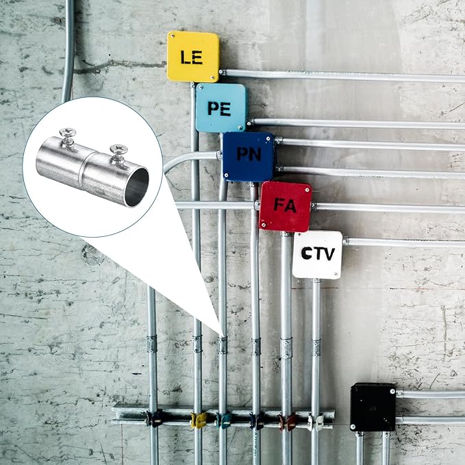 uxcell EMT Coupling, 16mm(5/8 inch) EMT Set Screw Coupling Conduit Fittings 47mm Length Electrical Conduit Pipe Connector 0.6mm Wall Thick, 10 Pack
