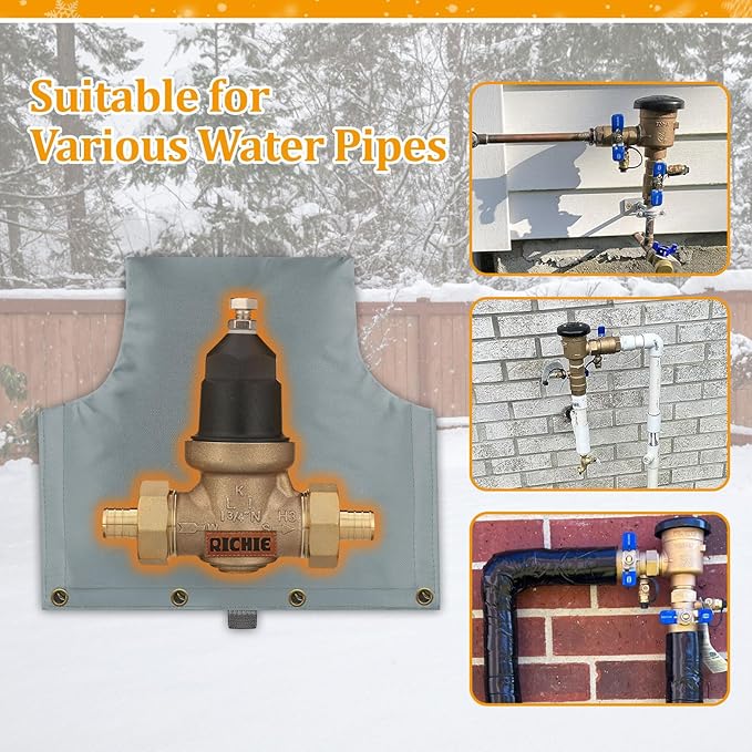 Backflow Preventer Insulated Cover (5°F) for Winter Freeze Protection, 14" W x 13" H Thickened Pressure Reducing Value & Well Pump Cover, Outdoor Waterproof Insulation Pouch for Sprinkler Valve, Grey