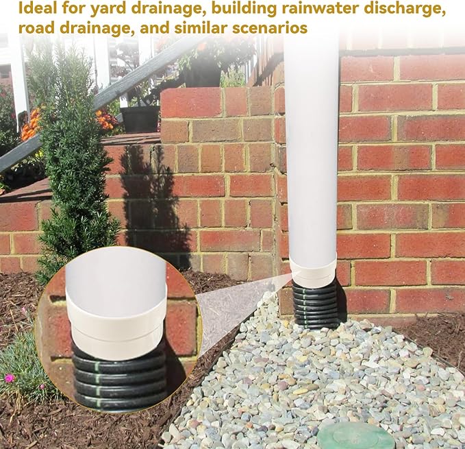 4" PVC to Corrugated Pipe Adapter, 4" Corrugated Pipe to PVC Adapter to 4" SDR 35 or 4" SCH 40, 4 inch Corrugated Drain Pipe Fittings for Yard and Gutter Drainage Systems