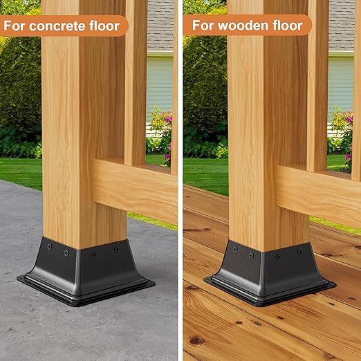 4x4 Post Base 3Pcs, Internal 3.6"x3.6" Heavy Duty Powder-Coated Steel Post Bracket Fit for Standard Wood Post Anchor, Decking Post Base for Deck Porch Handrail Railing Support