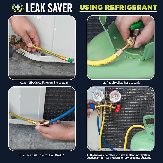 Leak Saver Direct Inject Small System with UV Dye - Refrigerant Leak Sealer - Detects Large Leaks - Ideal for Most Small Home Appliances and HVAC Systems up to 1 Ton - Proudly Made in The USA