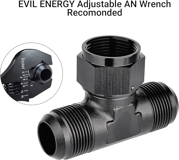 EVIL ENERGY 16AN Male Tee Fitting Adaptor with AN16 Female Swivel on Side Black