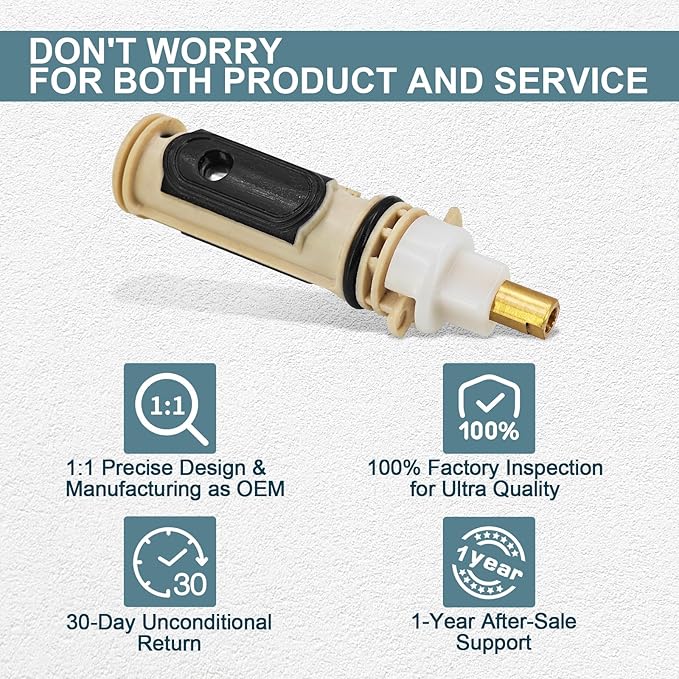 Shower Cartridge Kit 10 Pcs Replacement for Moen 1222 / 1222B, Fits PosiTemp Single Handle Faucet Valve, Replaces 158084 158085 Bathroom Faucet Cartridge, w/Lubricant and Clips, Brass Stem