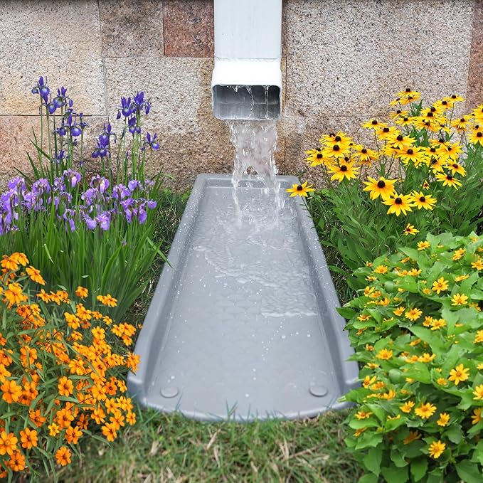 Splash Blocks for Gutters Downspouts, 24" Downspout Extensions for Rain Water Drainage, Thickened Gutter Splash Guard with Fixing Piles(1 Pack, Gray)