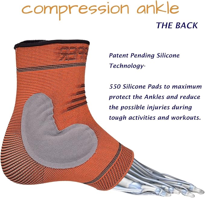 THX4COPPER Infused Compression Ankle Brace, Silicone Ankle Sleeve Support, Pain Relief from Plantar Fasciitis, Achilles Tendonitis- Reduce Foot Swelling & Prevent Ankle, Single