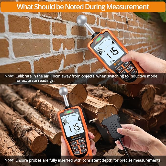 Neoteck 2-in-1 Dual Probe Moisture Meter 40mm Spherical Moisture Reader & ±2.5% Accuracy Pin Moisture Meter with LCD Display and Audio Alarm for Wood Wall Concrete Drywall Firewood Lumber