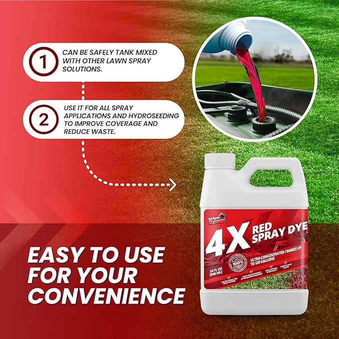 32oz 4X Red Spray Dye - Makes 128 Gallons of Concentrated Spray Pattern Indicator Dye, Ideal Fertilizer Marking, Lawn Turf Mark and Marker, Mark Where You've Sprayed with Red Color Indicator