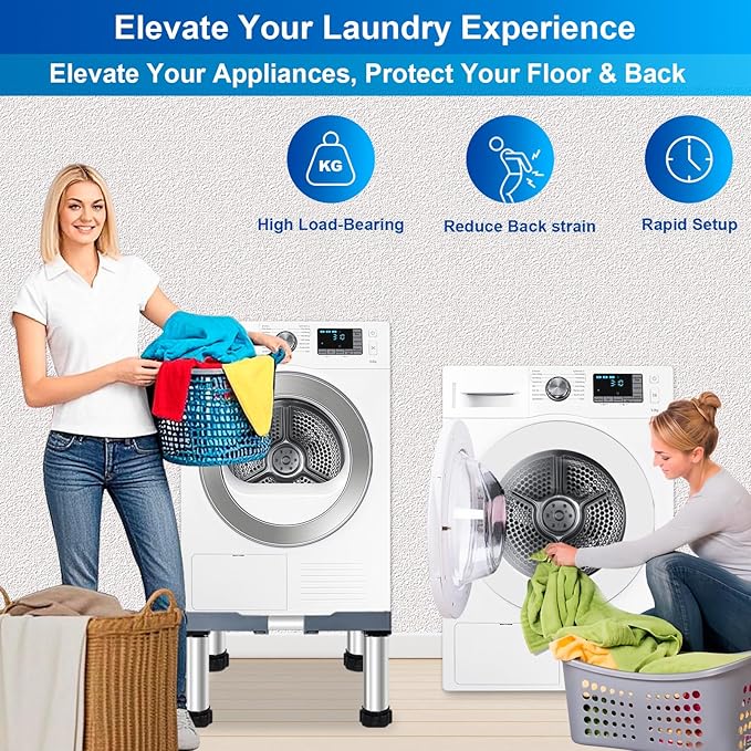 Adjustable Height (11.4"-12.6") Mini Fridge Stand & Washer Dryer Pedestal Base – Universal Laundry Stand with 4 Strong Feet, Fits 16"-27" Appliances