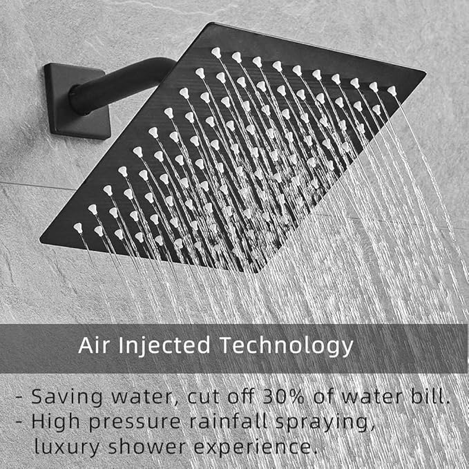 Matte Black Shower System Bathroom Rainfall Shower Faucet Set Complete Wall Mounted 6 Inch Shower Head and Handle Set with Rough-in Valve Body and Trim Kit
