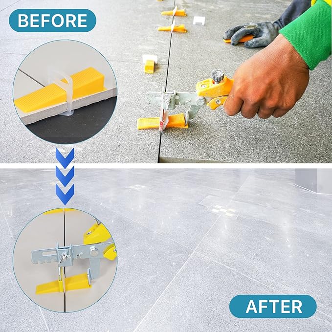 Upgraded Tile Leveling System 1/16" Kit - 600 Spacers, 200 Reusable Wedges & Floor Tile Pliers for Bathroom, Living Room Tile Installation(200+600, 1/16)