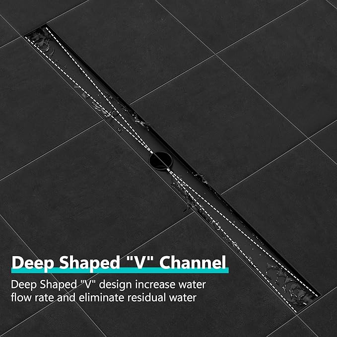 Neodrain 60 in Matte Black Linear Shower Drain- with 2-in-1 Flat & Tile Insert Cover, 304 Stainless Steel Rectangle Shower Floor Drain,Floor Shower Drain