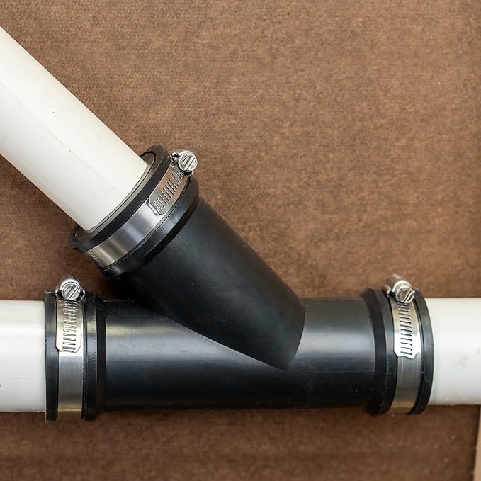 Fernco 1.5 in. Hub Flexible PVC Wye DWV Pipe Fitting Connector with Optional 1.25 in. Reducer Bushing for Cast Iron, Steel and Plastic Connections