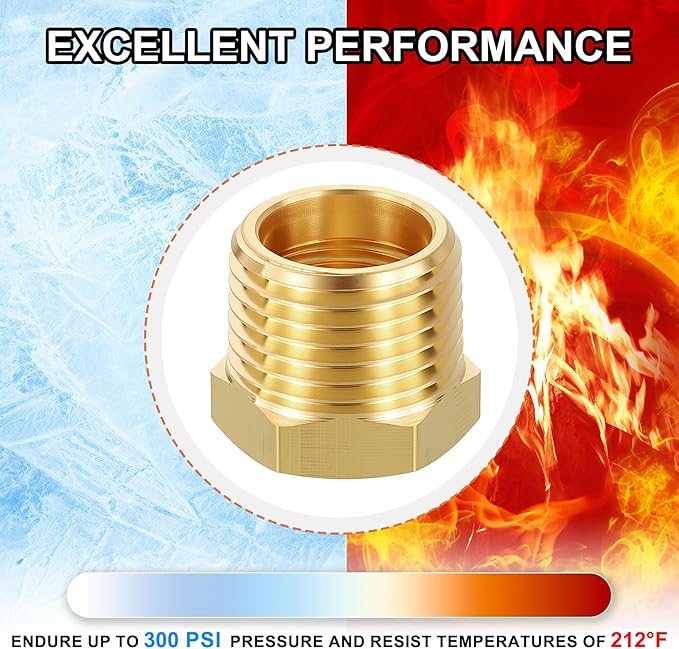 1 Pack Male to FeMale Adapters, 3/4" Male NPT x 1/4" FeMale NPT Brass Hex Bushing Reducer for Industrial, Automotive, Fluid Transfer, Home Gardening, Water Treatment