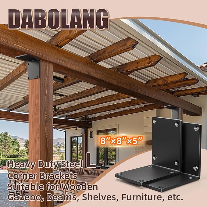 2 Pcs 8" X 8" X 6" Heavy Duty Steel L Angle Bracket for Wood, Large 90 Degree Corner Shelf Support Bracket, 8x8 Post to Beam Connector, Thickness 1/4"(6mm), Max Load 300+lbs-