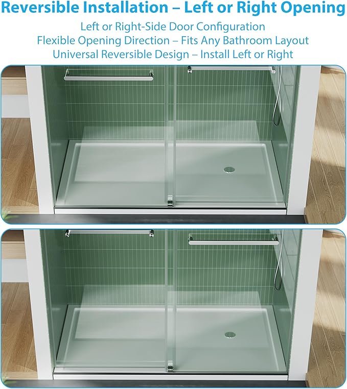 Frameless Double Sliding Shower Door - 44 to 48 Inch Adjustable Width x 74 Inch Height, 1/4" (6mm) Clear Tempered Glass with Easy-Clean, Space-Saving Bypass Design, Brushed Nickel Finish for Bathroom