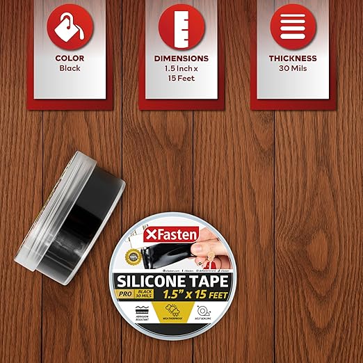 XFasten Self-fusing Silicone Tape Pro, Black, 1.5-Inch x 15-Feet, 30mils Weatherproof Silicone Rubber Sealing Tape for Outdoor Coax, Electrical Cable, Radiator Hose, Pipe Leaks and Emergency Repairs