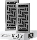 Floor Register 4x10 Vent Cover – 2 Pack – Heavy-Duty Steel, Rustproof & Walkable Grates, Easy Drop-in Install, Adjustable Air Supply Switch - Decorative Herringbone Design, Brushed Nickel