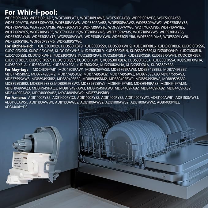 W10348269 Drain Pump Compatible with Whir-lpool Kitchen-aid May-tag WPW10348269 AP6020066 W10084573 661662 8558995 8565839 PS11753379 W10158351 WPW10348269VP