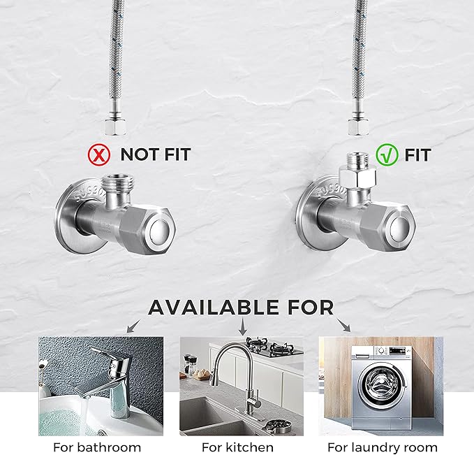 Water Line Adapter, 4 PCS Pipe Fittings in 1/2" Female to 3/8" Male Reducer Adapter, Compression Fitting for Kitchen Bathroom Faucet Supply Hose, Stop Valve Pipe Connector With Rubber Washer